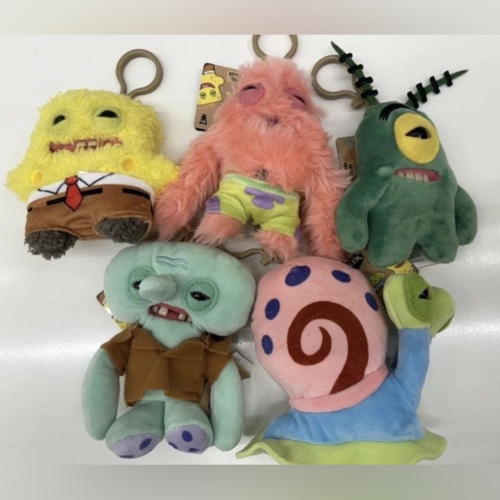 Zuru Fuggler x Spongebob Squarepants Keychain Plush Bag Clip On 5” Set Of 5 NWT